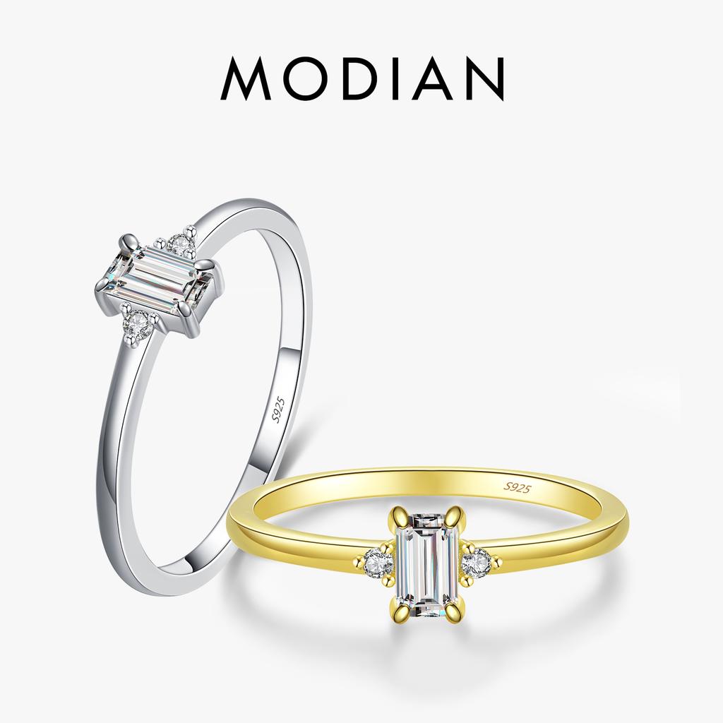 Modian Authentic 925 Silver Classic Charm Emerald Cut Zirconia Finger Rings For Women Hypoallergenic Wedding Jewelry