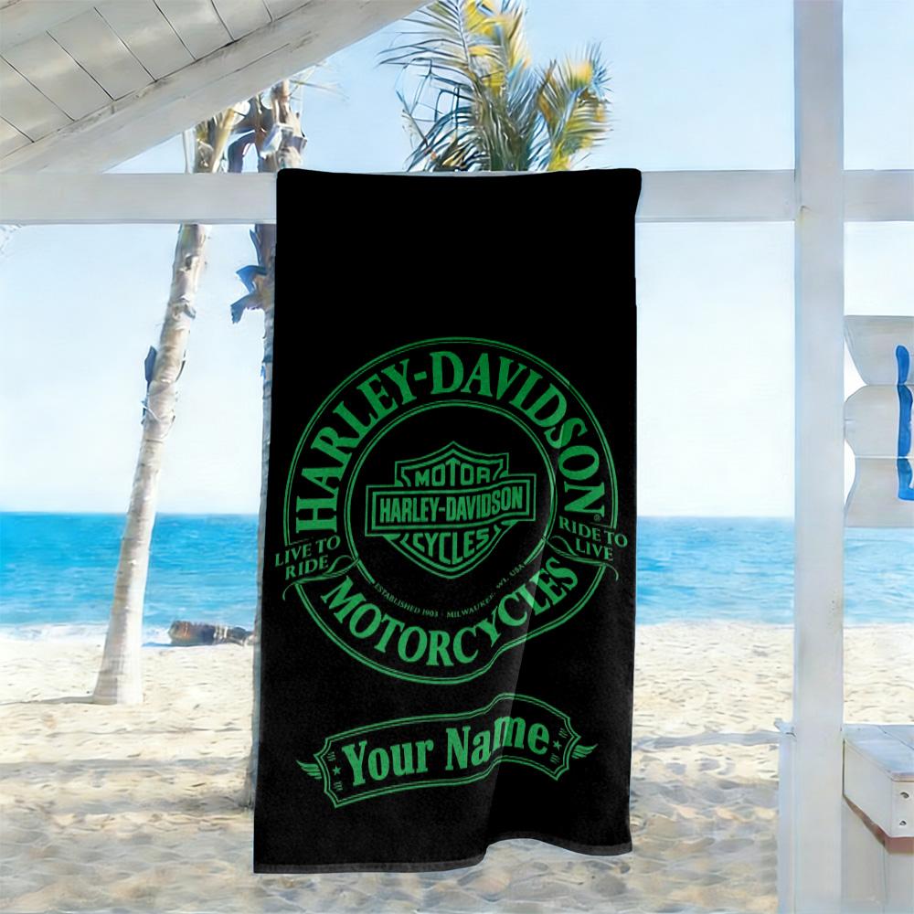 Harley-davidson Personalized Name Beach Towel Quick-Dry Soft Microfiber