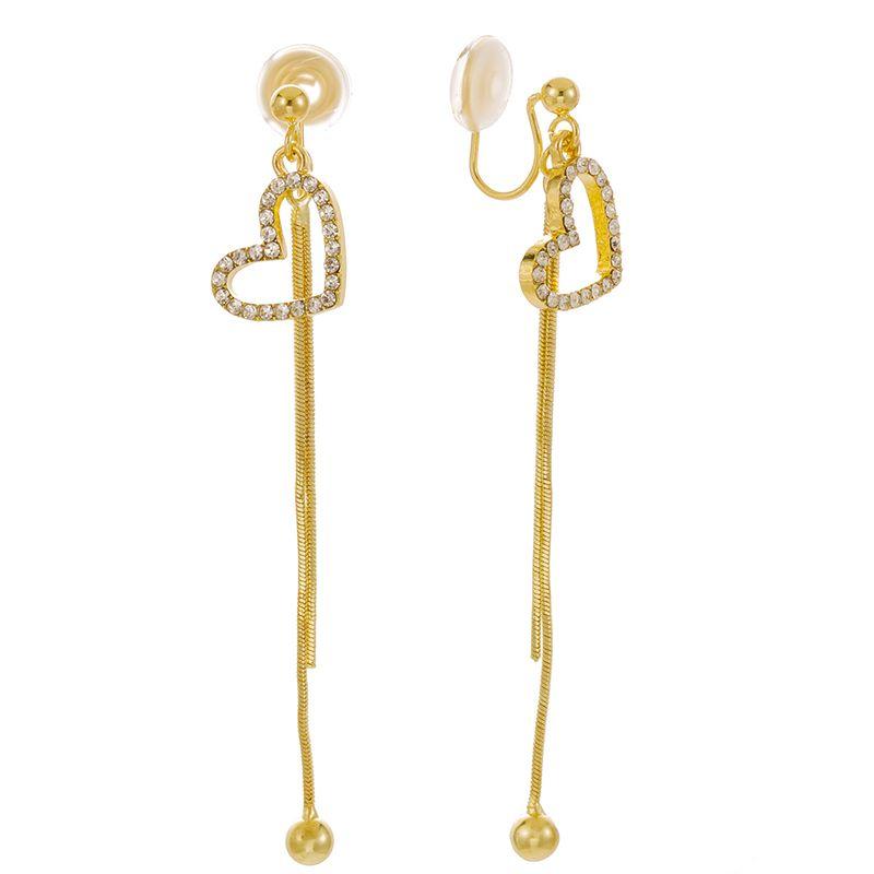 2023 New Design Earrings Love Rhinestone Long Tassel Earring Mosquito Coil No Piercing Ear Clip Female