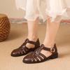Женские плоские сандалии с круглым носком, ремешком с пряжкой, узкой перемычкой, туфли для женщин, платьев, римские, ретро, однотонные, дышащие, Zapatillas De Mujer