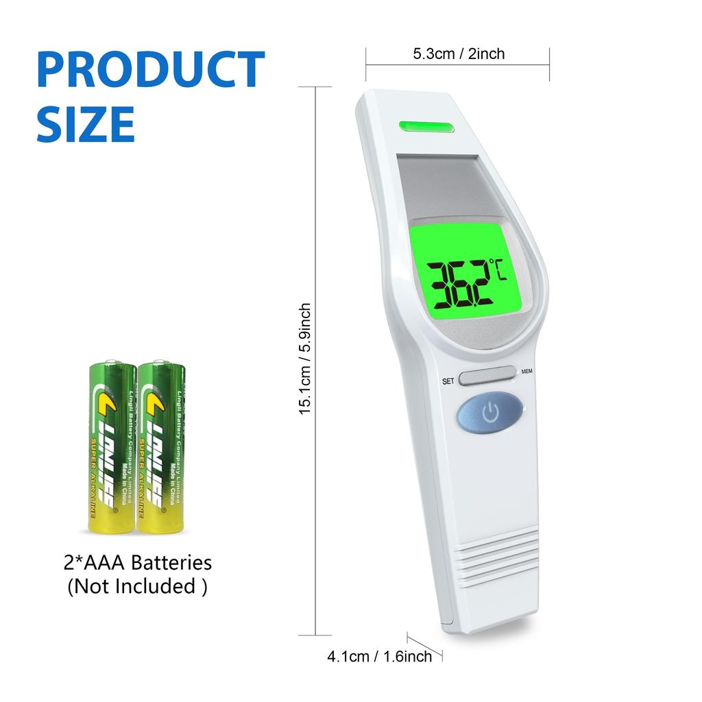 Цифровой инфракрасный термометр для взрослых — измеряет температуру лба и уха для точных показаний лихорадки (Батарейки ААА в комплект не входят.)