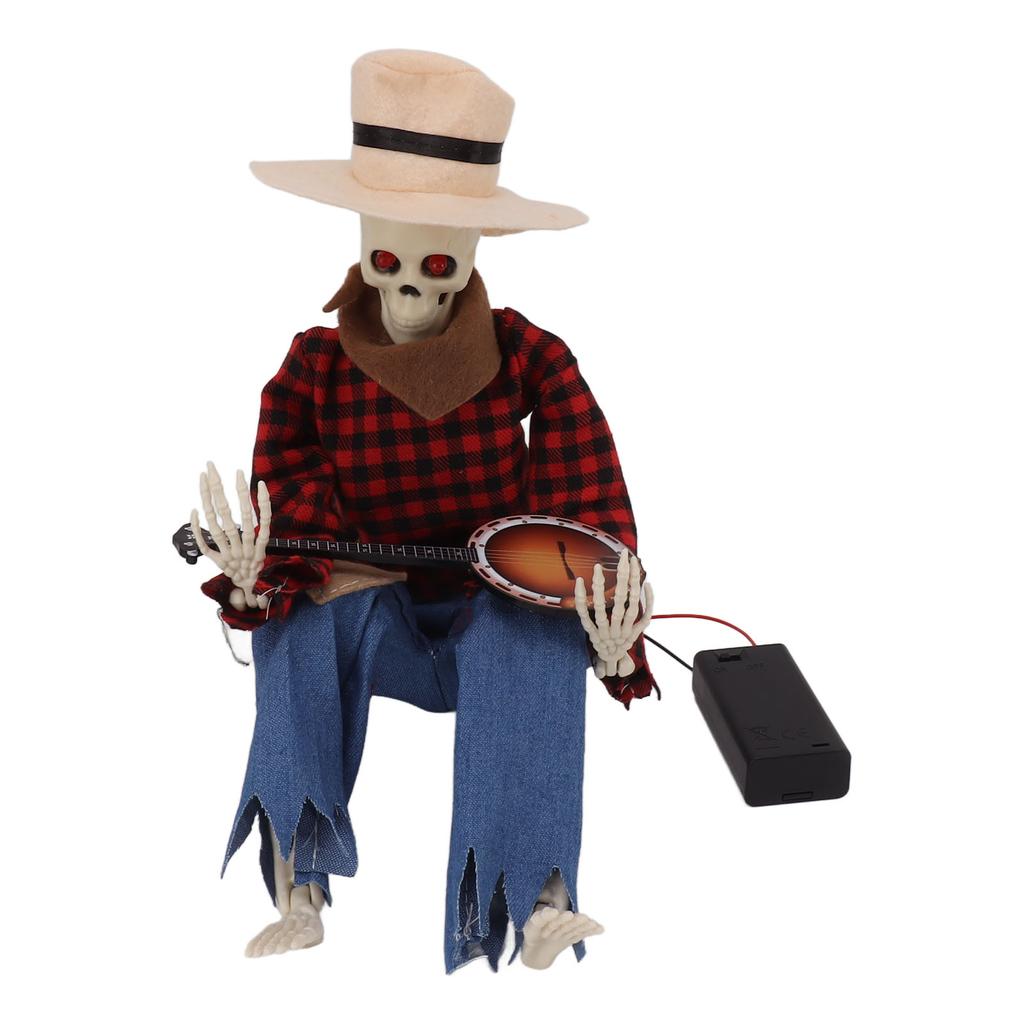 Halloween Cowboy Skull Statue Luminous Eyeball Simulation Halloween Cowboy Skeletons Ornaments for Desktop Decoration