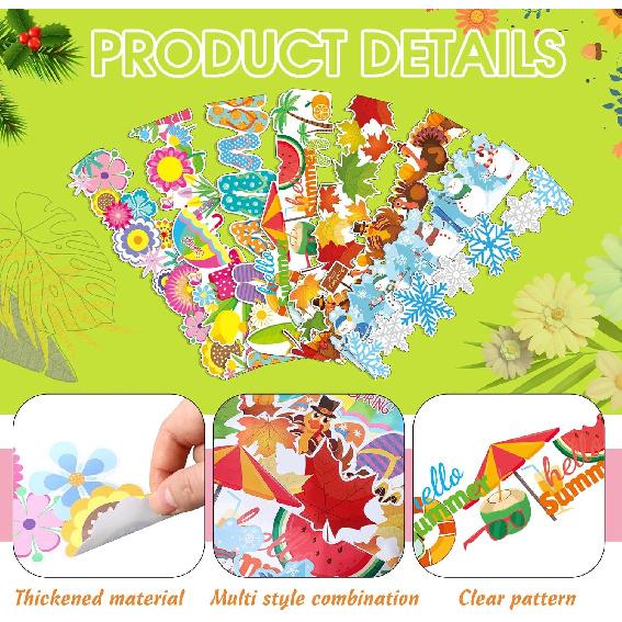 TaoBary 88 Pcs Holiday Bulletin Board Borders Stickers 86ft Seasonal Bulletin Board Decorations Fall Winter Spring Summer Trim Borders Decor in 8