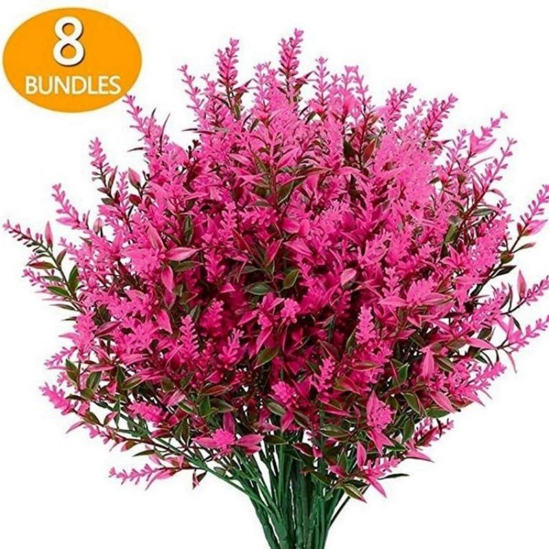 Искусственная лаванда, 8 связок/упак., устойчивые к ультрафиолетовому излучению, искусственные цветы, искусственные пластиковые цветы для подвесных растений, сад, крыльцо, окно, свадьба, уличный декор