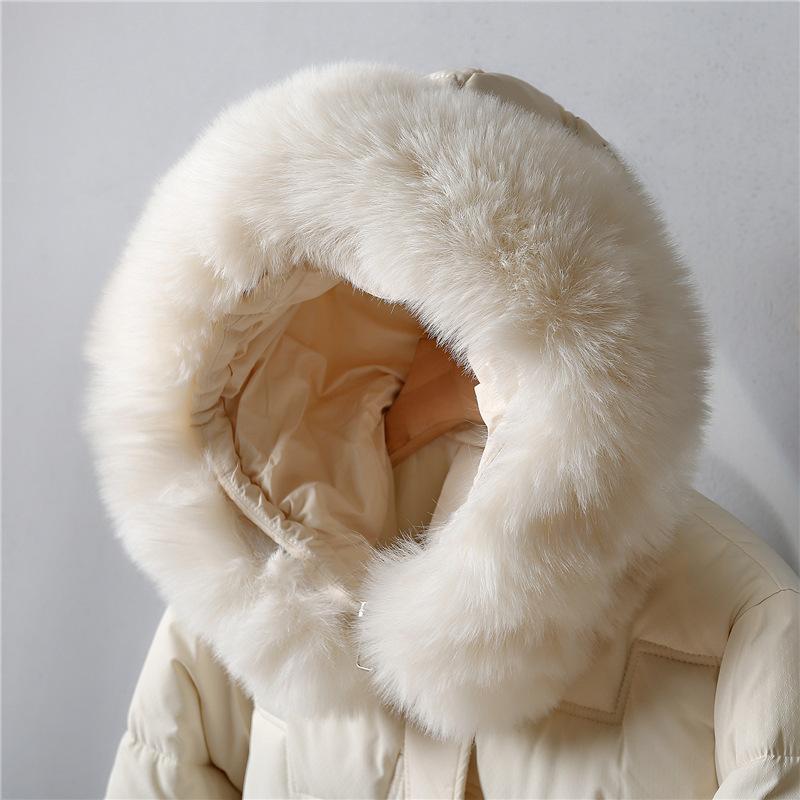 С хлопковой подкладкой Свободный Большой Меховой Воротник Женский Удлиненный Пуховик с Капюшоном Зимняя Куртка с Подкладкой Зимнее Пальто
