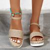 Модные женские плетеные босоножки на толстой подошве с ремешком на платформе с пряжкой абрикосового цвета, пляжные сандалии для отдыха на открытом воздухе с круглым носком, с открытым носком, сапатиллы