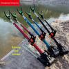 Dual-purpose Black King Kong Bracket Turret Fishing Rod Holder with Ground Plug, Telescopic Design.