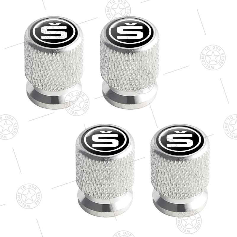 4pcs S Logo Car Wheel Tire Valve Caps Air Stem Aluminum Accessories For Skoda Superb Octavia Karoq Kamiq Kodiaq Fabia Vision