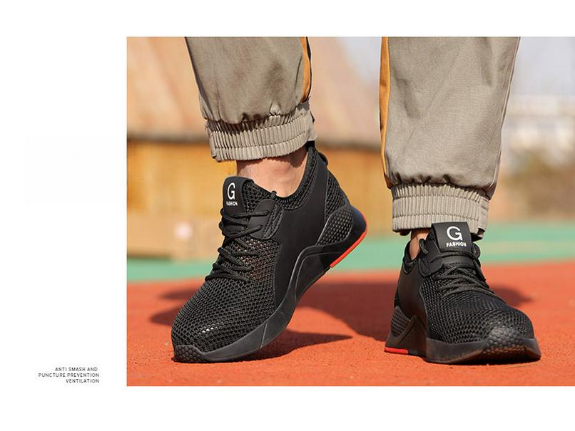 Мужские всесезонные защитные ботинки со стальным носком, защита от ударов и проколов, дышащая ткань с большой буквой G, резиновая подошва