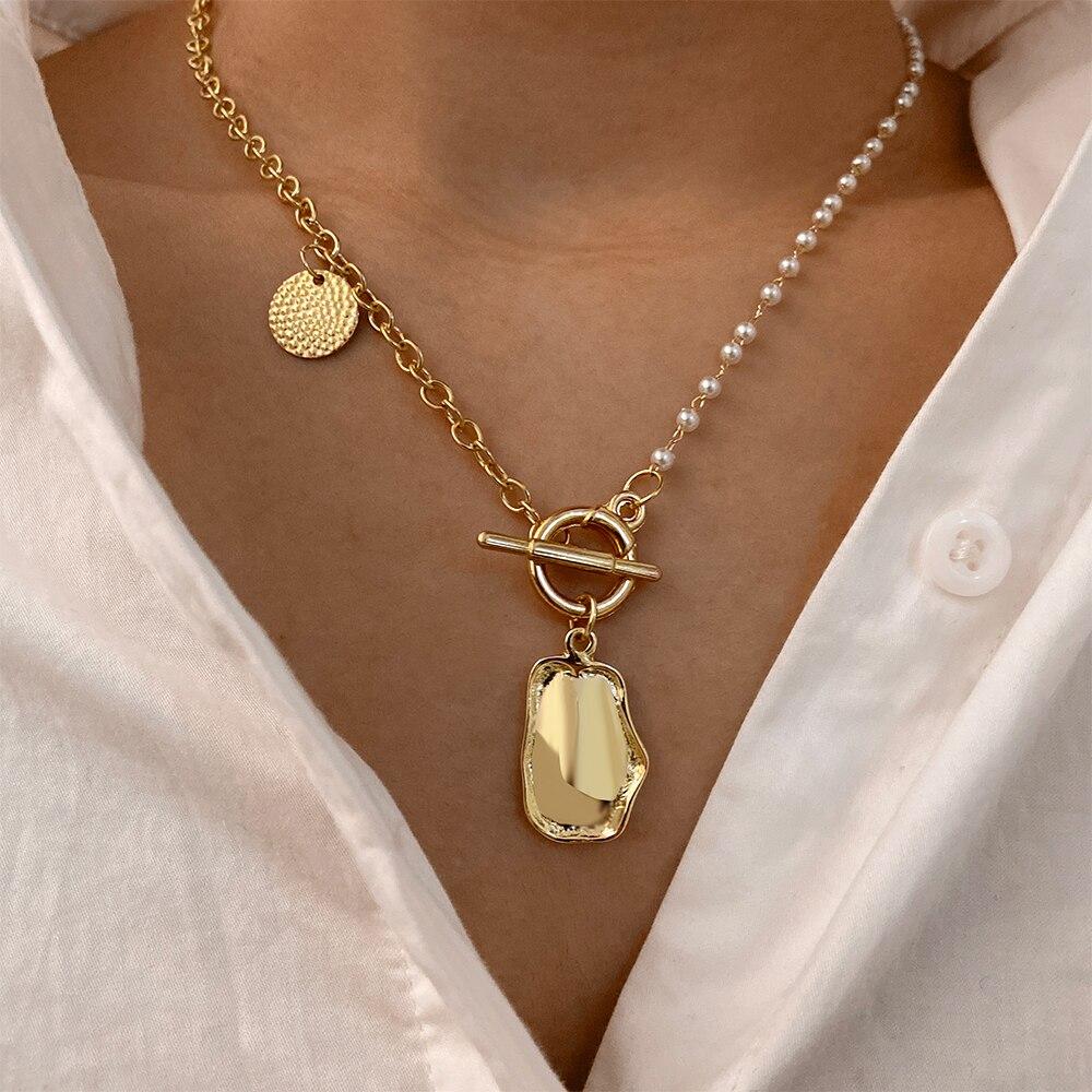 iF ME Fashion Baroque Chain Necklace Women Collar Wedding Punk Toggle Clasp Circle Lariat Bead Choker Necklaces Jewelry