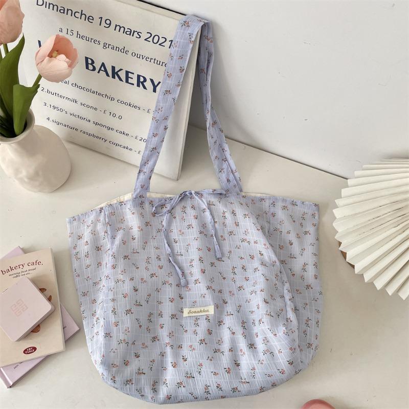 4 Fresh and Sweet Floral Chiffon Shoulder Bag Large-capacity Student Class Bag Fashionable Versatile Tote Bag Women