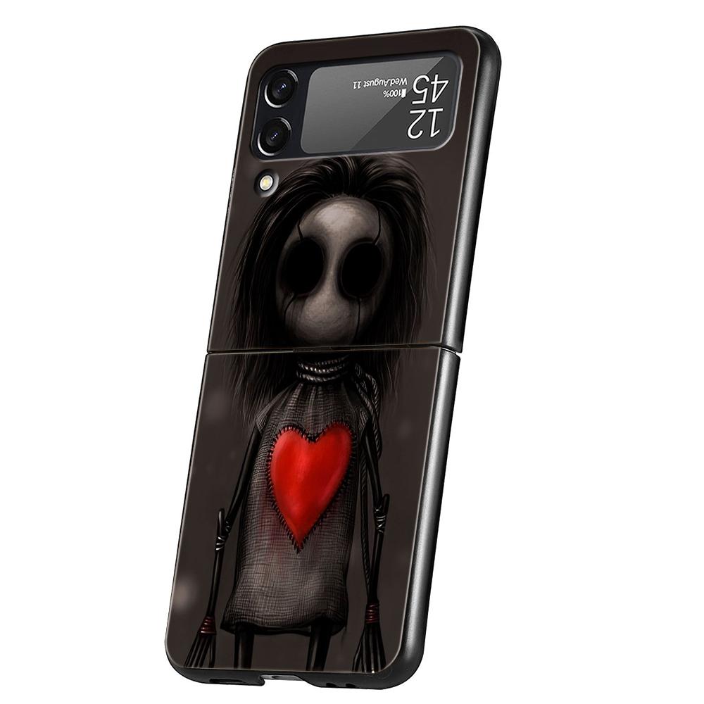 Hard PC Phone Case For Samsung Galaxy Z Flip 7 6 5 4 Black Cover For Galaxy Z Flip 3 Foldable Dark Cute Girl Doll Art Creative
