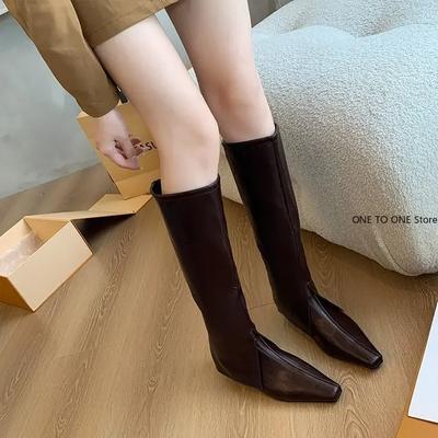 Мода Остроносые Балетки Женские Высокие Ботинки Дизайнерская Мода Повседневная Ходьба Кожаная Обувь 2025 Новый Тренд Зимнее Платье Челси Ботильоны Женские