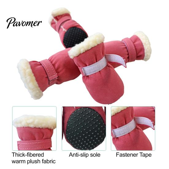 Comfortable Outdoor Dog Gear 4Pcs Winter Booties, Fleece Lined Snow Boots, Warm Adjustable Protective Paw Wear for Dogs Protectors with Non-slip Soles