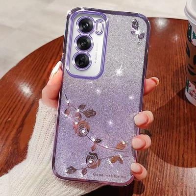 Чехол для телефона OPPO Reno 12 5G, Reno 12 Pro 5G Flash Pink Flower Прозрачный противоударный защитный чехол с роскошным бриллиантовым сиянием