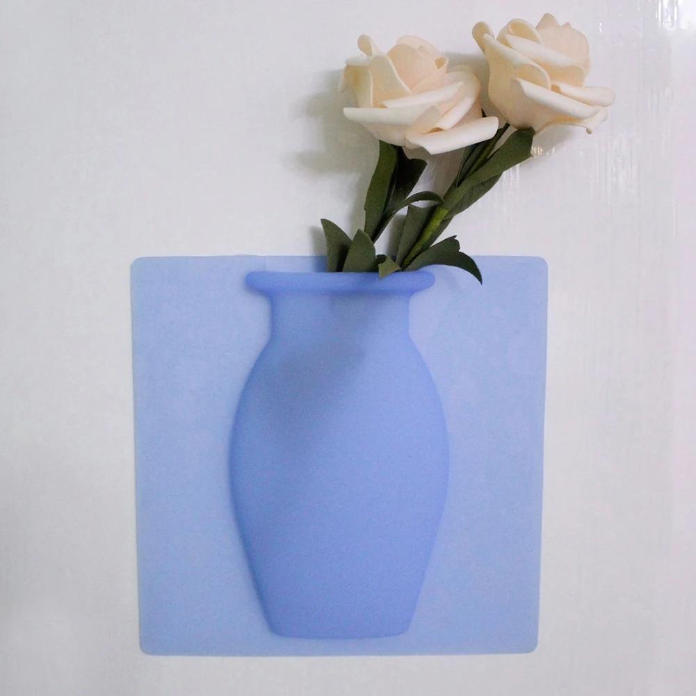 Силиконовая ваза-присоска для офиса, украшения дома, аксессуары, липкая волшебная ваза для цветов, настенная стеклянная ваза для холодильника и окон