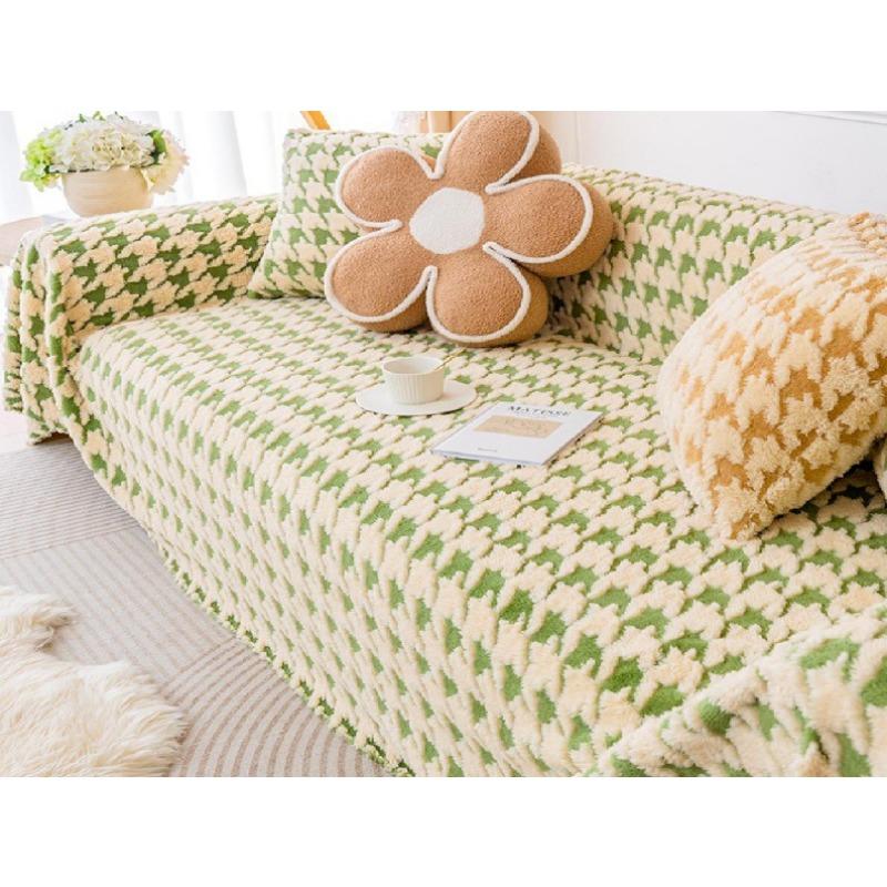 Новый Зимний Чехол на Диван из Ягнячьего Вельвета Ткань Гусиная Лапка Диванное Полотенце Полный Чехол Светлый