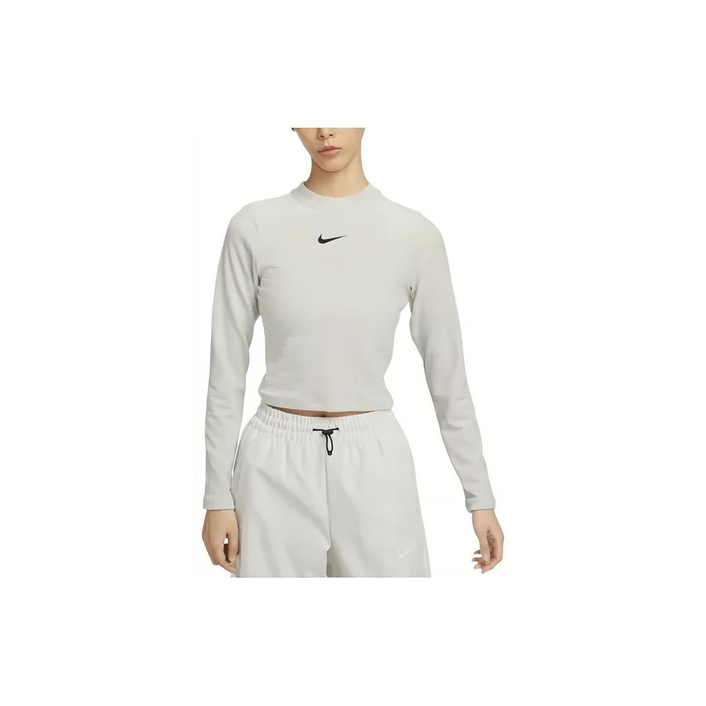 Nike Укороченная облегающая футболка с длинным рукавом и принтом логотипа, женские топы Light-Bone DV7819-072