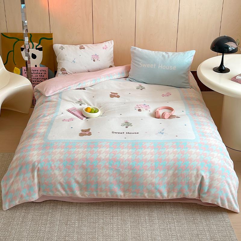 Утолщенный молочный флис, девчачье сердечко, милый котенок, кровать, комплект из четырех предметов, коралловый флис, 1,5 метра
