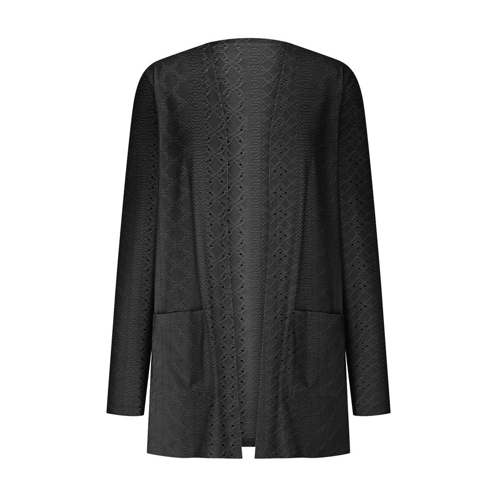 Женские повседневные кардиганы с люверсами, легкие куртки с длинными рукавами и открытым передом, легкая верхняя одежда на осень с карманами