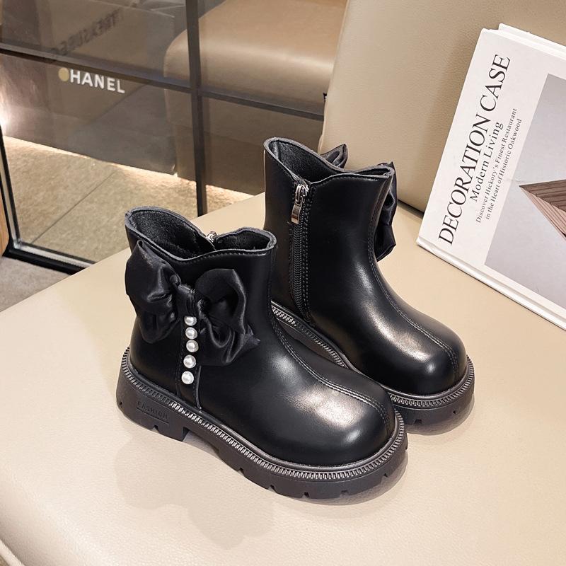 Winter Children's Boots Elegant Sweet Girls Causal Ankle Boots Thick Bottom Versatile Kids Cotton Boots Chic Bowknot Fashion New