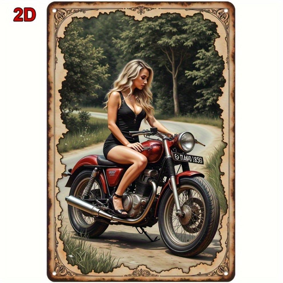 Винтажная металлическая табличка Мотоцикл Девушка Pin-Up Ретро Декор Гаража Бара 12x8 дюймов