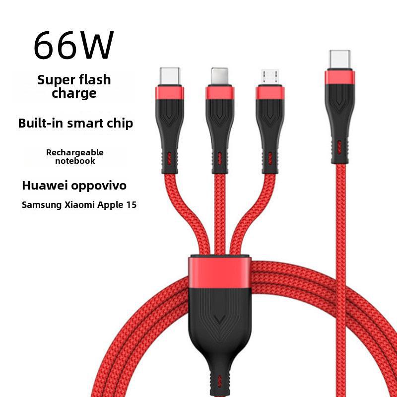 Кабель для передачи данных 6A 3-в-1, сверхбыстрая зарядка 100 Вт для Apple, Android, Type-C и ноутбуков с функцией быстрой зарядки PD