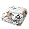 1pc Throw Contemporary Style Digital Printed French Bulldog Flannel Blanket for Couch Bed Sofa Comfy Warm Blankets All Season