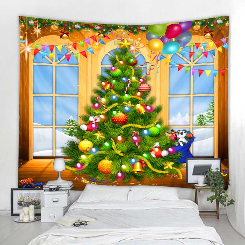 Santa Claus Christmas Tree Print Tapestry Christmas Home Decor Polyester Tapestry Room Wall Decor Backdrop Fabric Tapiz Navideño