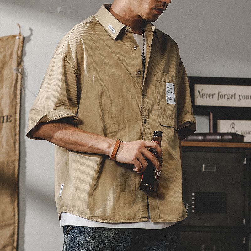 Американская повседневная рабочая рубашка мужская с коротким рукавом летняя модная японская с полурукавом кардиган свободная куртка