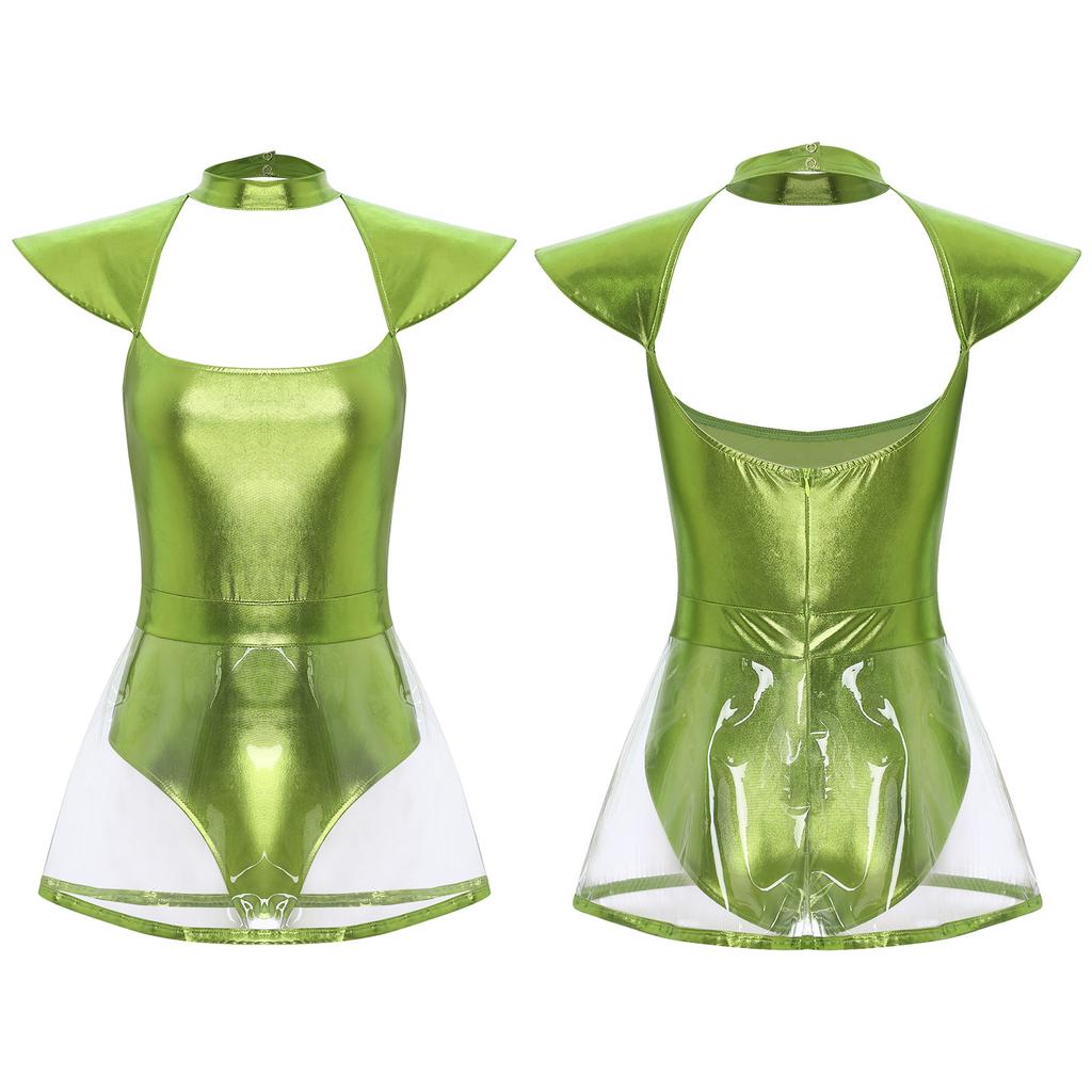 Костюм инопланетянина для взрослых, костюм для косплея, блестящий облегающий комбинезон с вырезом, танцевальное шоу на пилоне, клубная одежда для вечеринок, карнавала на Хэллоуин