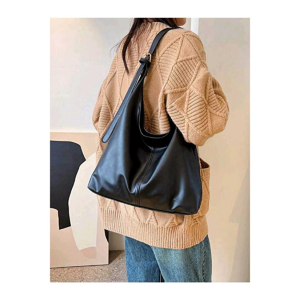 Women's Black Shoulder Bag Soft Inside And Outside Textured Quality Workmanship And Soft Faux Leather Hand Bag