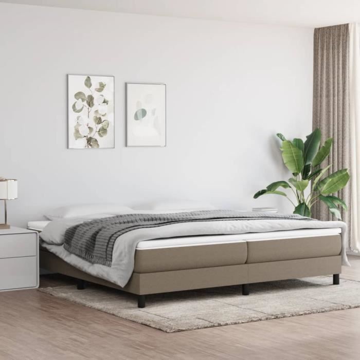 3144105 vidaXL Bed with Box Spring and Mattress Taupe 200x200 Cm Fabric
