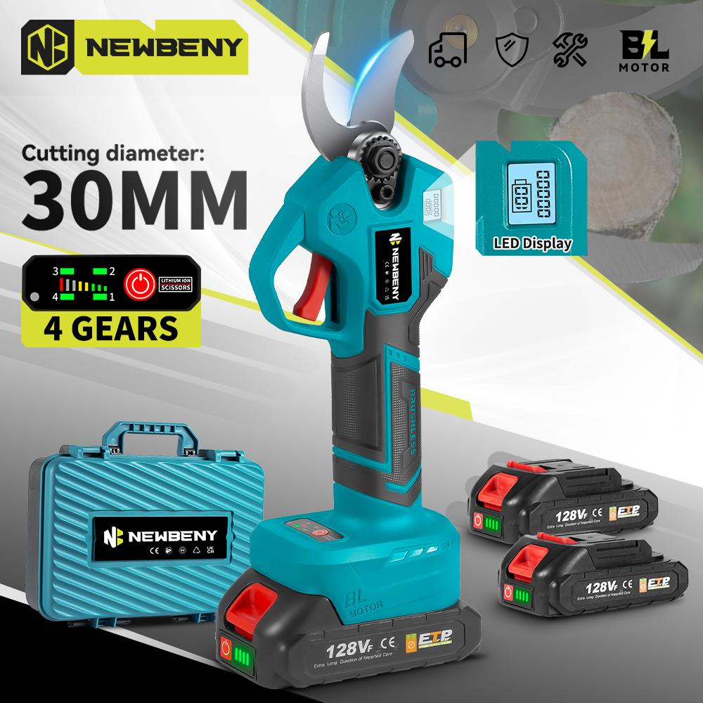 Newbeny 30 мм Бесщеточный Электрический Секатор Ножницы 4 передачи Аккумуляторный Перезаряжаемый Секатор для Фруктовых Деревьев Бонсай Резак для Аккумулятора Makita 18 В