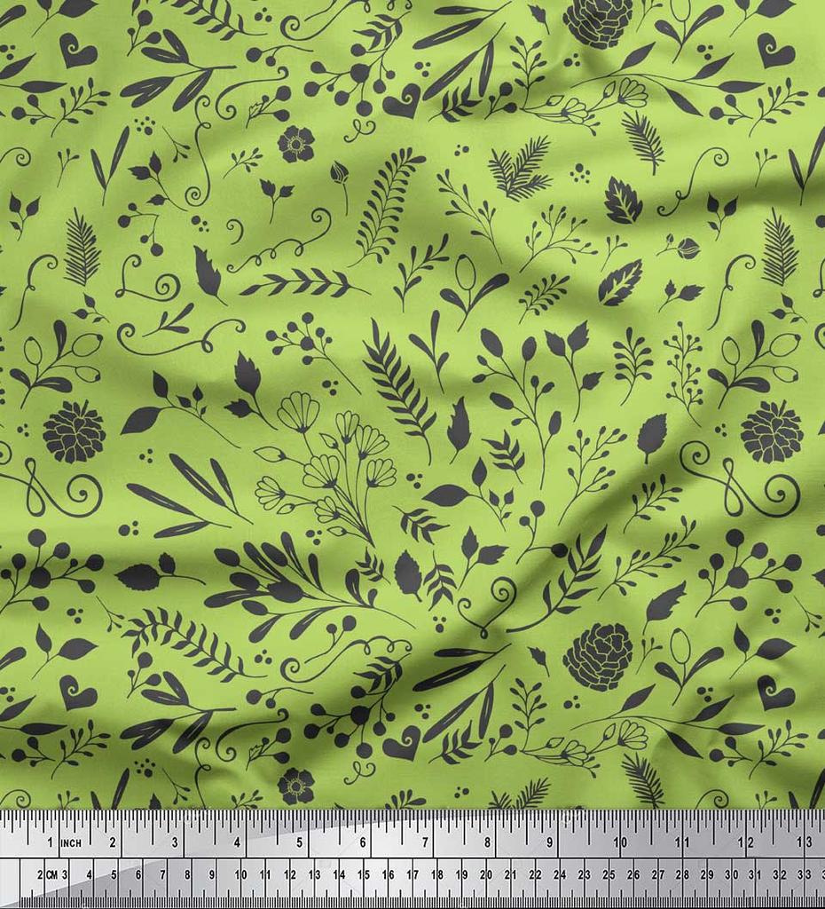 Soimoi Purple Poly Crepe Fabric Berries Leaves Decor Fabric Printed metre 42 Inch