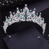 Green Crystal Wedding Crown for Queen Bridal Headdress Fashion Tiaras Hairwear Girls Prom Head Ornaments Jewelry