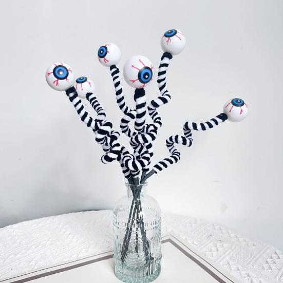 Хэллоуин Пики-глаза 15 дюймов Искусственные глазные яблоки Флористические пики Реалистичные Страшные Черно-белые полосатые Плюшевые ветки Декор для цветочной композиции Вечеринка