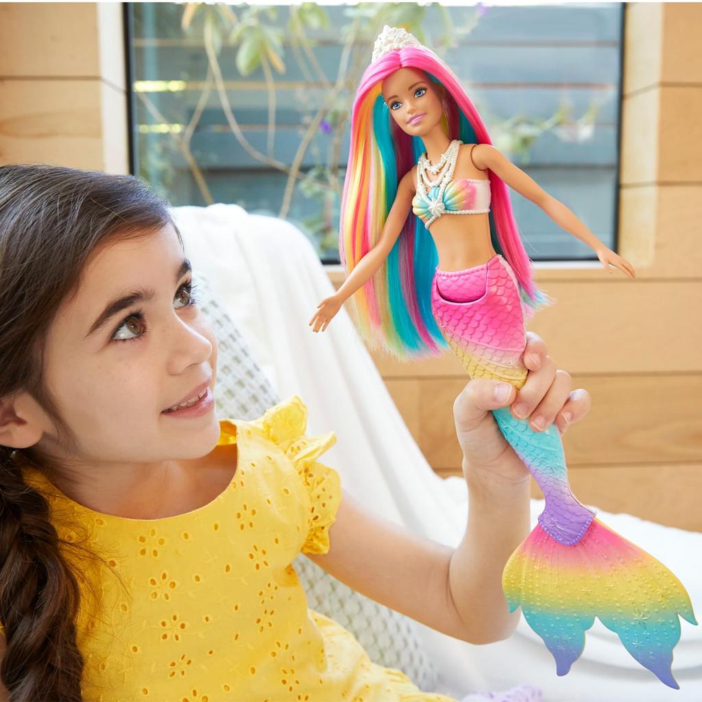 Barbie Rainbow Colorful Mermaid Barbie Doll Ages 3 and Up Rainbow GTF89 Magic! Dress-up Doll/House