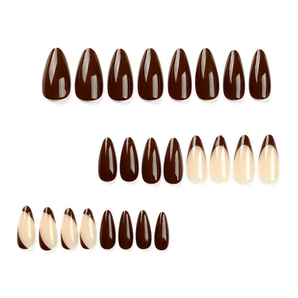 French Fake Nials Long Almond Nail Tips Manicure Press On Nails DIY