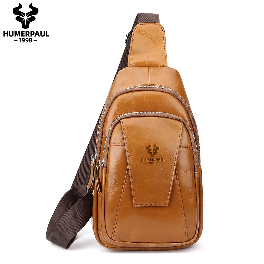 Humerpaul Мужская нагрудная сумка из натуральной кожи, большая вместительная сумка для мобильного телефона, сумка-мессенджер