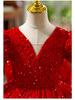 Red Sequin Puffy Skirt Formal Dress for Girls - Princess Birthday & Piano Performance Costume