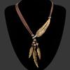 Boho Feather Decor Choker Necklace Vintage Rope Chain Ethnic Style  for Women Necklace Accessories