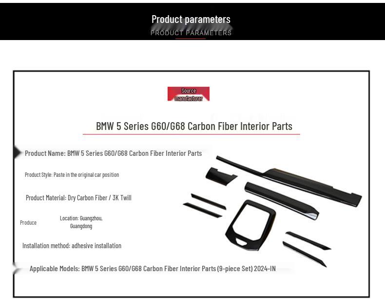 BMW 5 Series Carbon Fiber Interior Trim Kit: Center Console & Dashboard Strips for G60/G68