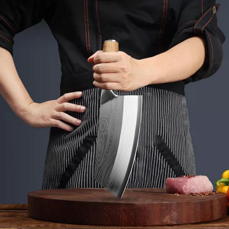 Kitchen Knife Damascus Laser Pattern High Carbon Cleaver Chef Knife Slicing Japanese Ultra Sharp Meat Butcher Cooking Knives