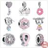 Новый Стерлингового Серебра 925 Роза Для Девочек Мальчиков Розовый Блеск Проставка Зажим Шарм Шарик Подходит Оригинальный Модный Браслет Ювелирные Изделия Своими Руками Для Женщин