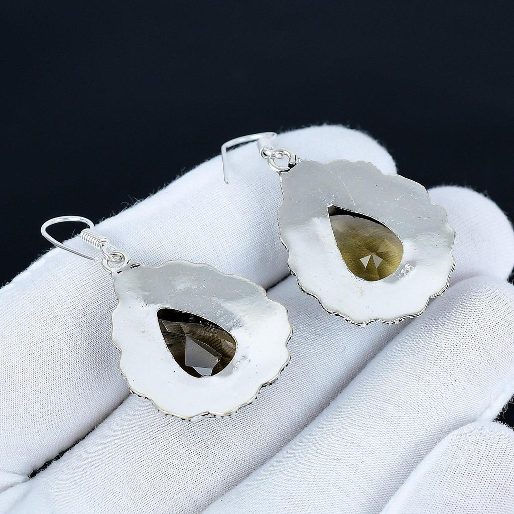 Smoky Topaz Gemstone Earrings, 925 Sterling Silver Earrings, Silver Earrings For Gift, Smoky Topaz Dangle Drop Earrings For Wadding Gifts