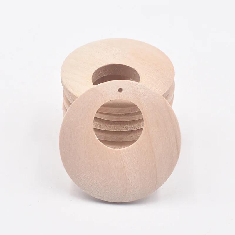 12pcs Flat Hollow Round 30 40 50mm Natural Wood Pendants Eco-friendly Beads for DIY Crafts Woodcraft Jewelry Making Accessories