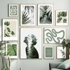 Wall Art Canvas Painting Green Leaves Abstract Boy Shadow Line Nordic Posters And Prints Wall Pictures For Living Room Decor