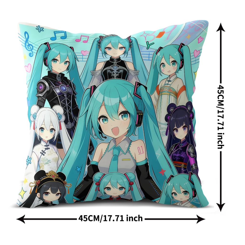 Hatsune Miku Short Plush Print Throw Pillow/Sofa Cushion/Simple Nap Mat/Office Lumbar Support Cushion, Anime Home Decor