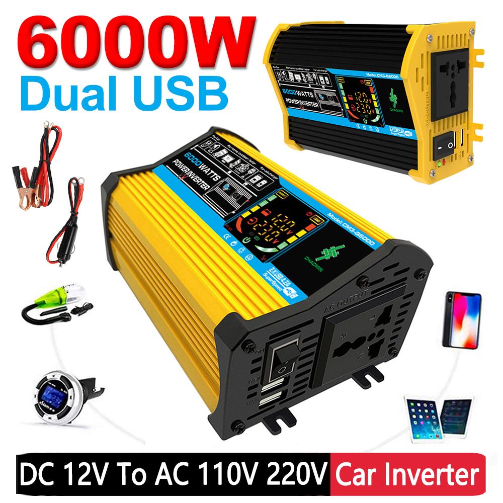 6000 Вт Интеллектуальный Инвертор Питания DC 12 В в AC 110 В 220 В Двойной USB Автомобильный Трансформатор Напряжения Автомобильный Интеллектуальный Инвертор для Телефона iPad